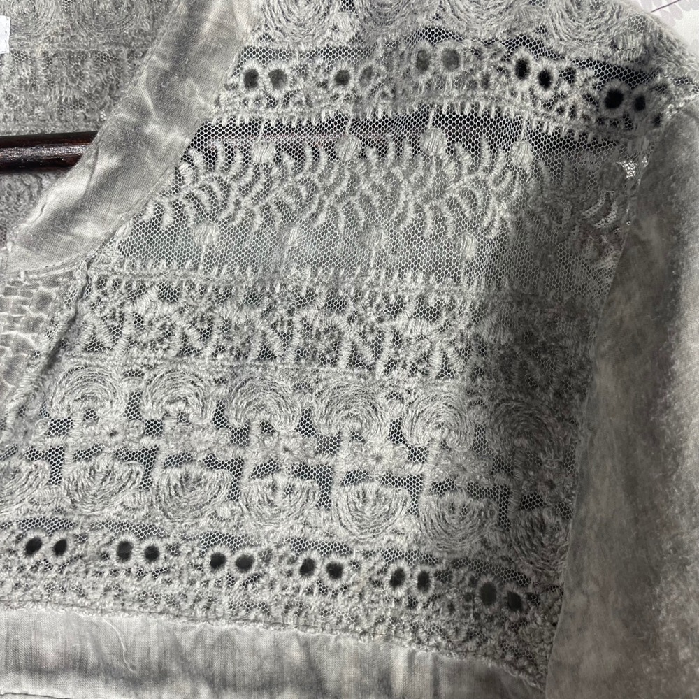 Amanda Blu Gray Lace Yoke Button Front‎ Shirt Women's 100% Cotton Long Sleeve S - Picture 3 of 5